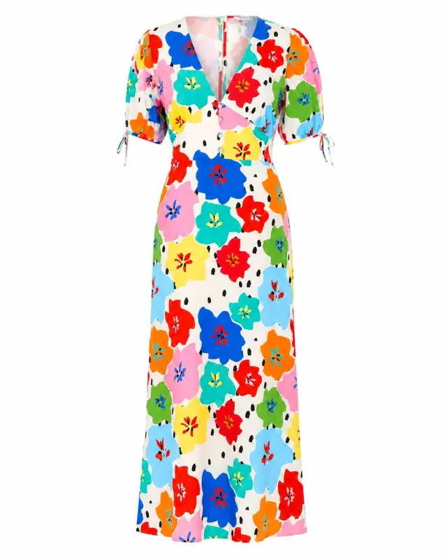 Never Fully Dressed Floral Midi Φόρεμα με V Ντεκολτέ - XS