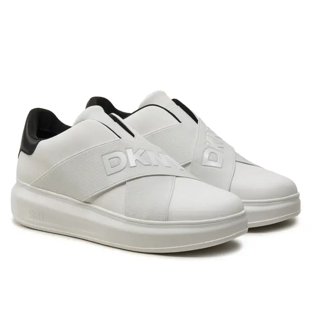 Γυναικεία Δερμάτινα Sneakers DKNY K4467549 WHT-BLK Λευκά Άσπρο - 37 2