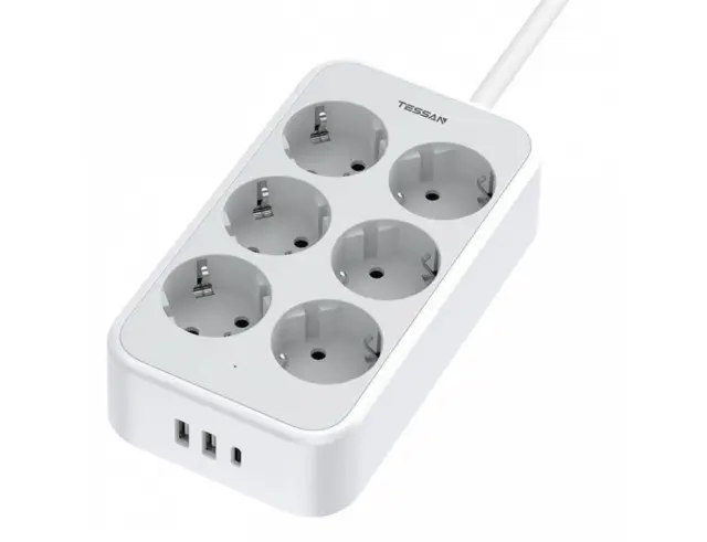 Πολύπριζο Tessan 9-σε-1 Power Strip (TS-PS02DE00) - 6xSchuko, 2xUSB, Type-C, καλώδιο 2mTS-PS02DE00