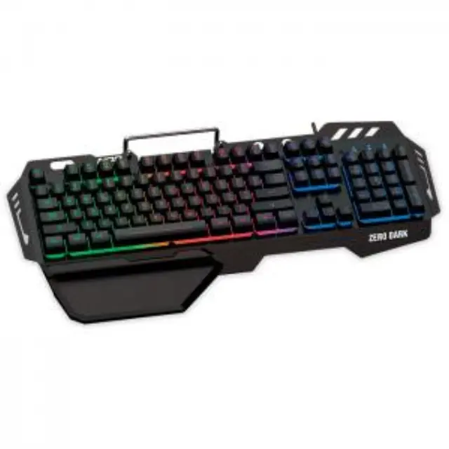 Ενσύρματο gaming πληκτρολόγιο με RGB LED οπίσθιο φωτισμό, μαύρη επιφάνεια από αλουμίνιο, μεγάλο palm rest και βάση στήριξης για το κινητό. 3