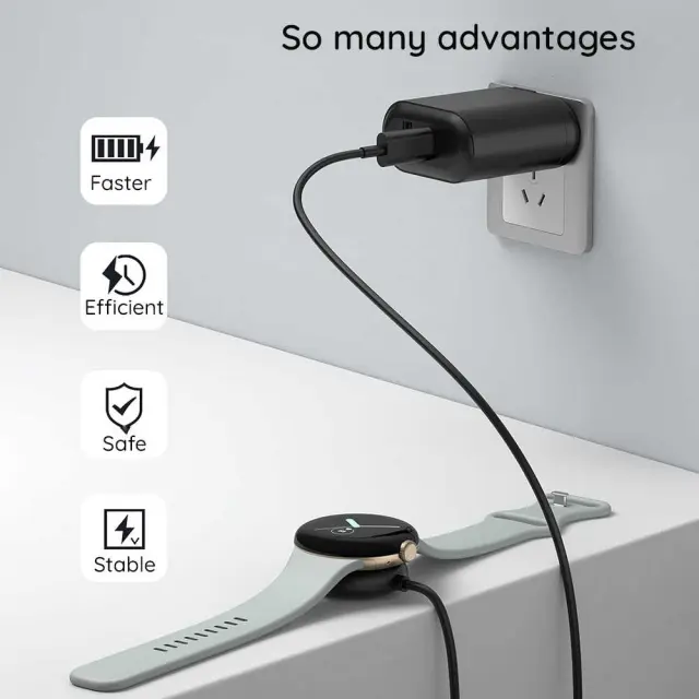 Techsuit - SmartWatch Wireless Charging Cable (TGC4) - for Garmin Fenix 5/5 Plus/6/6X/7X, USB, 5W, 1m with Desk Holder - Black 3