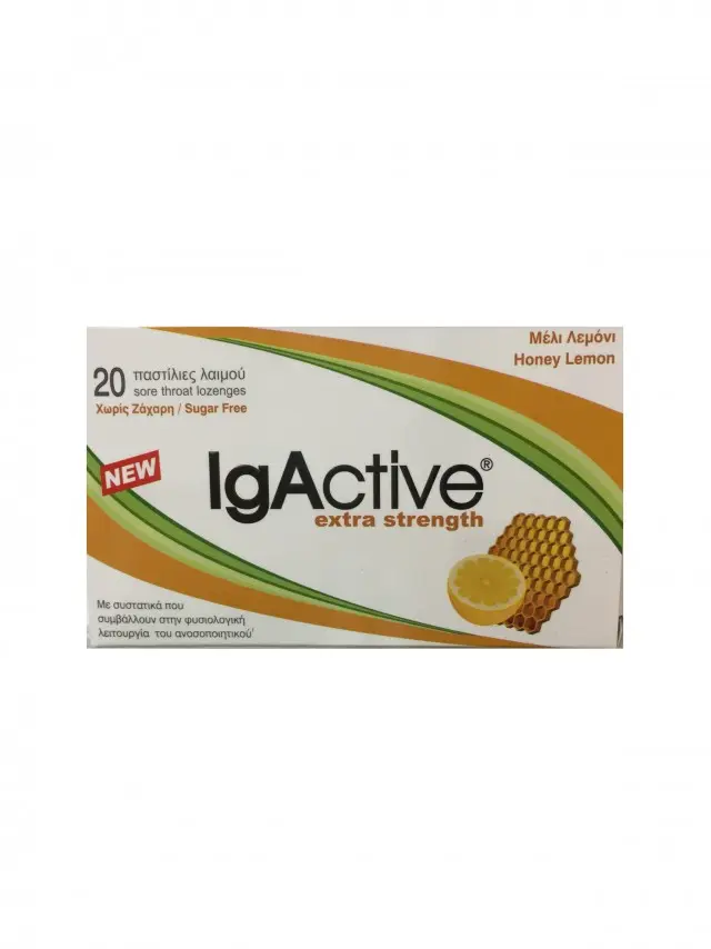 IgActive Καραμέλες με Μέλι και Λεμόνι για τον Πονόλαιμο και την Ενίσχυση του Ανοσοποιητικού 20τμχ 2