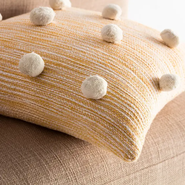 Μαξιλαροθήκη 43x43cm GOFIS HOME Poms Mustard 2