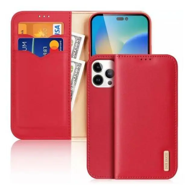 Θήκη Δερμάτινη Dux Ducis Apple iPhone 15 Pro Hivo RFID Wallet Κόκκινο N62991