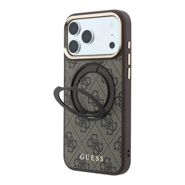 Guess PU 4G Ring Stand MagSafe Case for iPhone 18 Pro Brown 2