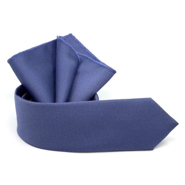 Μπλε Ραφ Γραβάτα Oxford 6,5 cm με Ασορτί Μαντήλι 2