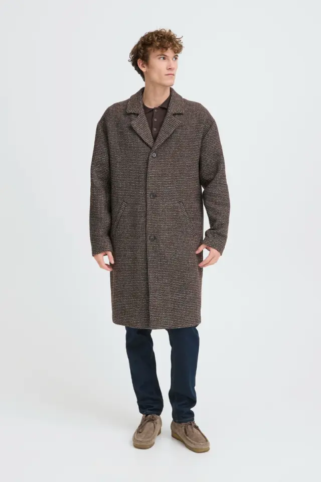 Casual Friday Ανδρικό FRIDOLF Houndstooth Παλτό – Demitasse - M 3