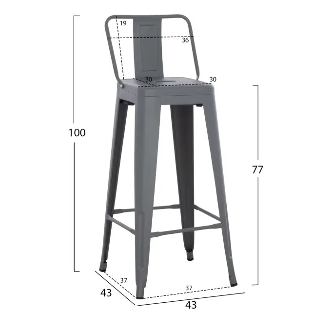ΣΚΑΜΠΟ BAR ME ΠΛΑΤΗ ΜΕΤΑΛΛΙΚΟ FB98643.50 ΓΚΡΙ 42x42x100Υεκ. 2