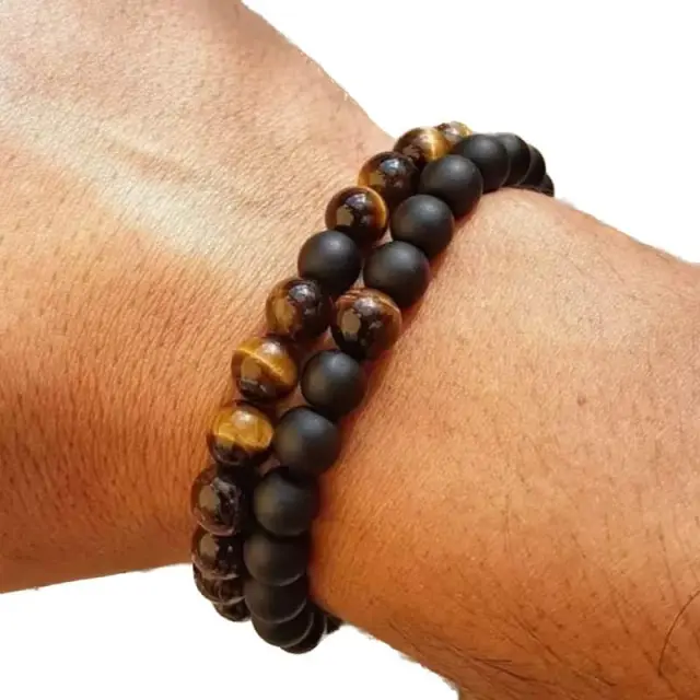 Tiger Eye Διπλό Ελαστικό Βραχιόλι με Πέτρες 2