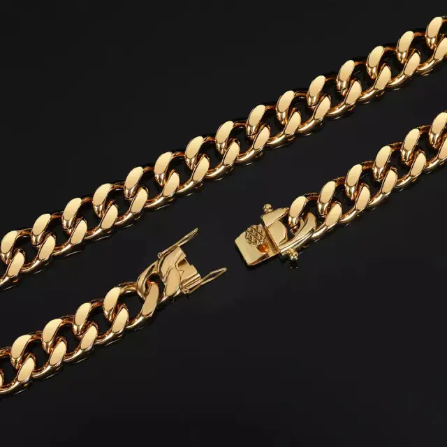 12mm Χρυσό Chain Βραχιόλι Ανοξείδωτο Ατσάλι 23cm 2