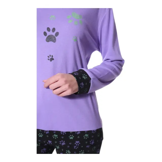 Lydia Creations Γυναικεία Πυτζάμα Walking Paws, Χρώμα Μωβ 3