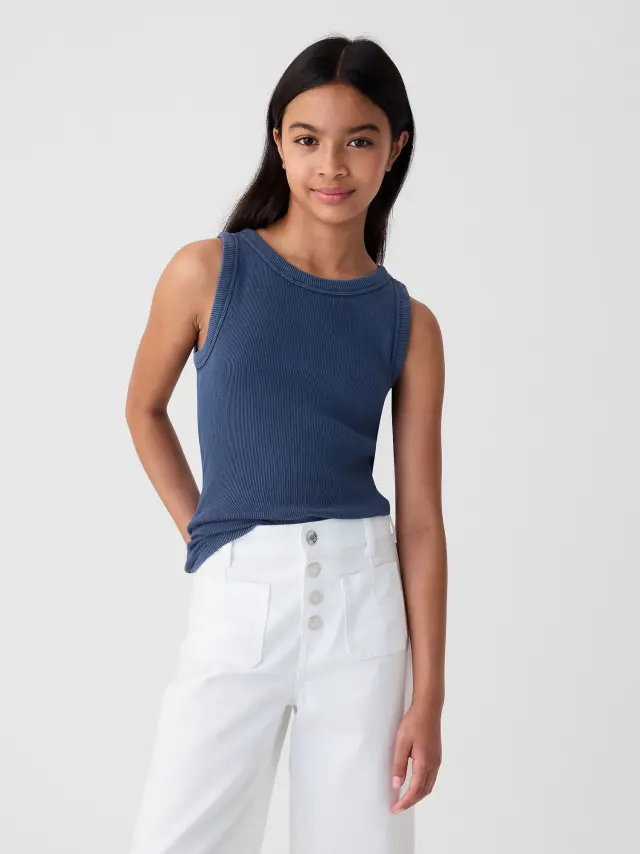 Μπλε Παιδικό Rib Αμάνικο Τοπ dark wash indigo - XS