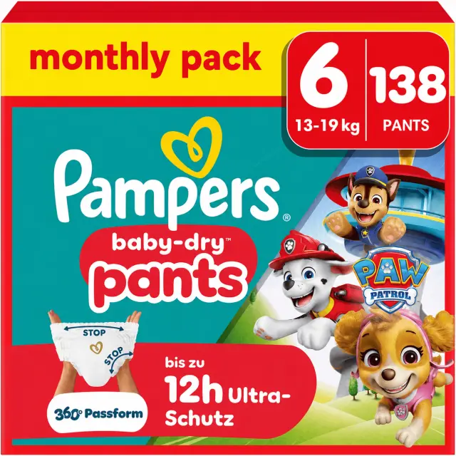 Pampers baby dry πανα βρακακι paw patrol monthly pack 14-19k no6 138 τμχ