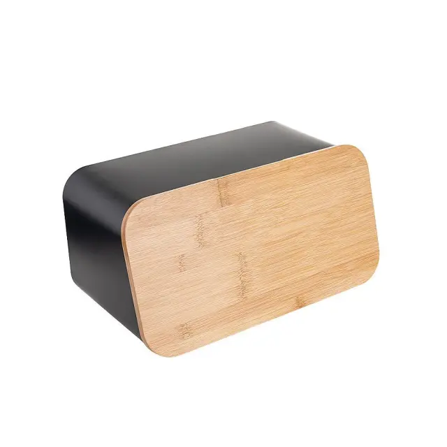 Ψωμιέρα Essentials Με Καπάκι Μαύρο Bamboo/Μέταλλο 34.5x19x17cm Estia 01-12861