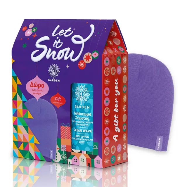 Garden Let It Snow Festive Set Ocean Body Lotion Γαλάκτωμα Σώματος με Άρωμα Θαλάσσια Αύρα & Δώρο ένας Ζεστός Σκούφος, 1 σετ