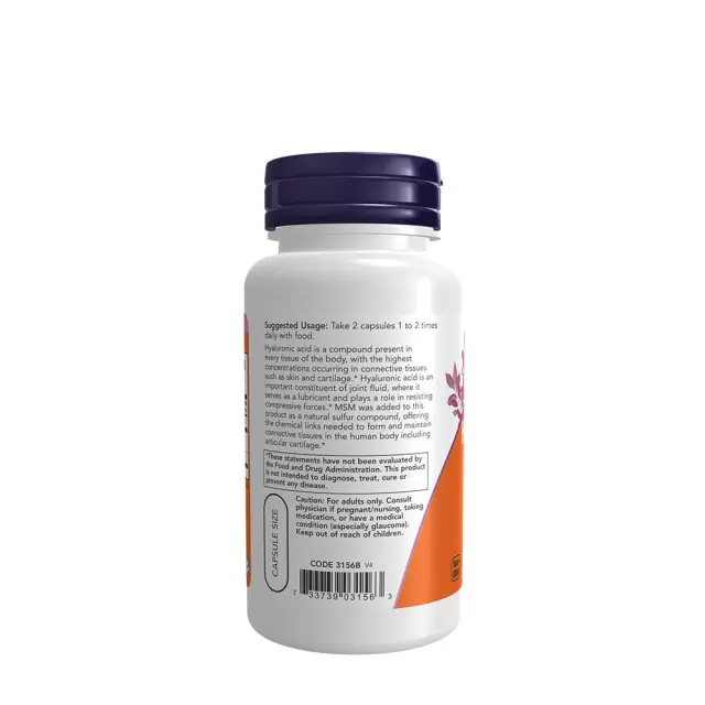 Now Foods Hyaluronic Acid 50mg with Msm 50mg Συμπλήρωμα για την Υγεία Αρθρώσεων & Οστών 60 φυτικές κάψουλες 3