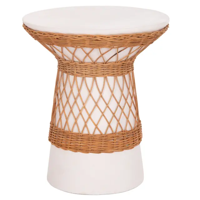 ΒΟΗΘΗΤΙΚΟ ΤΡΑΠΕΖΙ ΣΤΡΟΓΓΥΛΟ FB918167.02 FIBER CEMENT ΛΕΥΚΟ & RATTAN Φ40x45Υεκ
