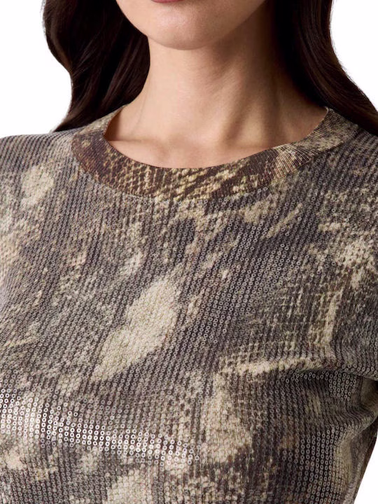 Guess Γυναικείο Crop Top Κοντομάνικο Animal Print Μπεζ Μπεζ - XXL 2