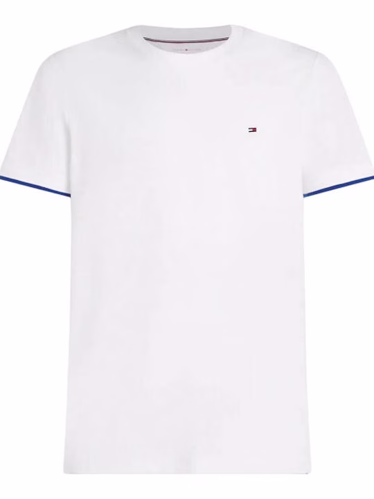 Tommy Hilfiger Ανδρικό Αθλητικό T-shirt Λευκο με Νavy Γραμμή στο Μανίκι Άσπρο 3