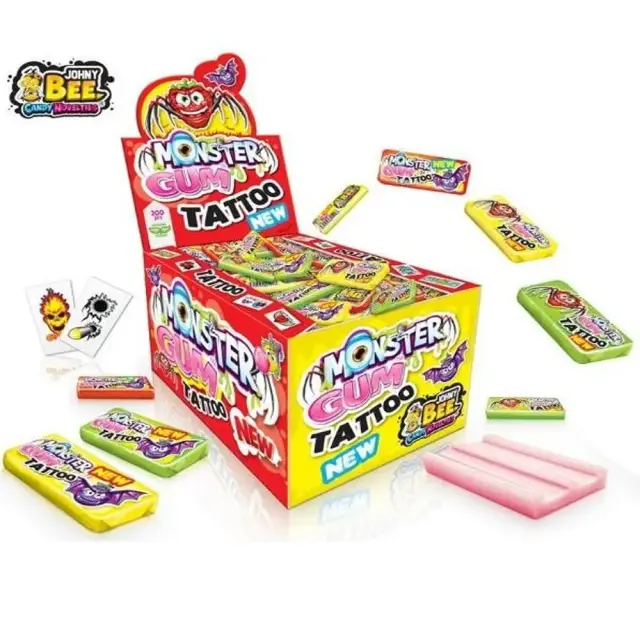 JohnyBee COLOR BUBBLE MONSTER GUM TATOO 200ΤΕΜ/DISPLAY