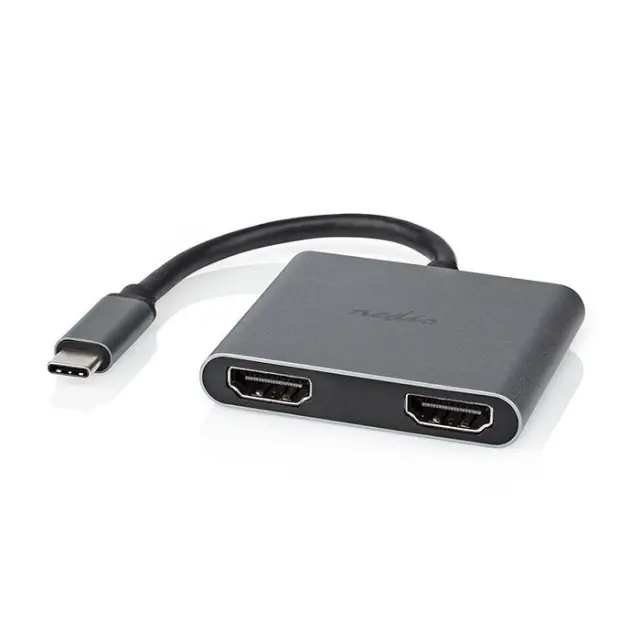 Σταθμός σύνδεσης USB 3.2 Gen 1x1, USB Type-C αρσ. σε 2xHDMI θηλ., με ενσωματωμένο καλώδιο 0.10m.