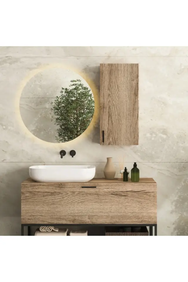 Stewehome Στρογγυλός καθρέφτης τοίχου με LED και ασύρματη λειτουργία Πορτοκαλί 35x35 cm