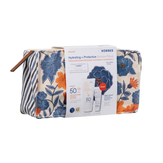 Korres Hydrating + Protective Suncare Ritual με Yoghurt Αντηλιακή Κρέμα Προσώπου με Χρώμα SPF 50, 50ml + Δώρο Greek Yoghurt Ενυδάτωση με Προβιοτικά Κρέμα-Gel, 20ml + Νεσεσέρ, 1τεμ, 1σετ 2