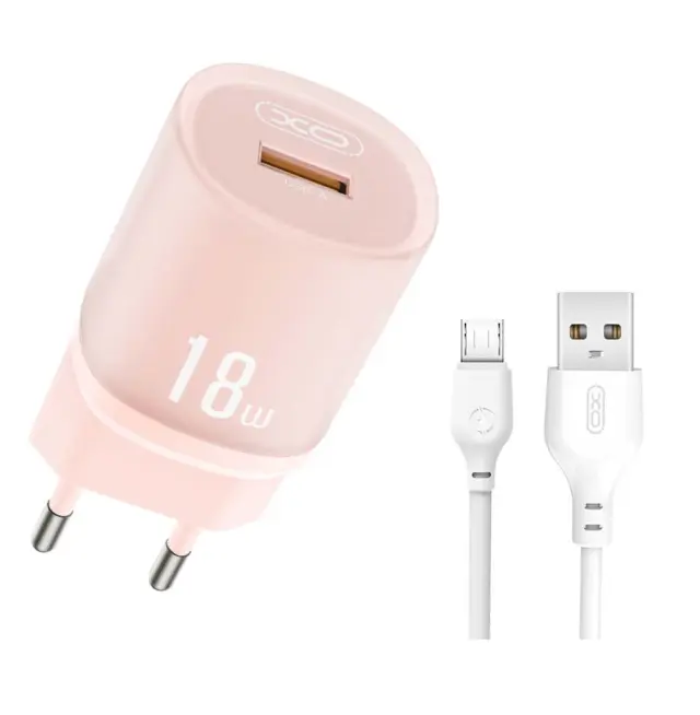 XO L157(EU) QC3.0 18W Φορτιστής με Καλώδιο Micro Ροζ 16.006.0348