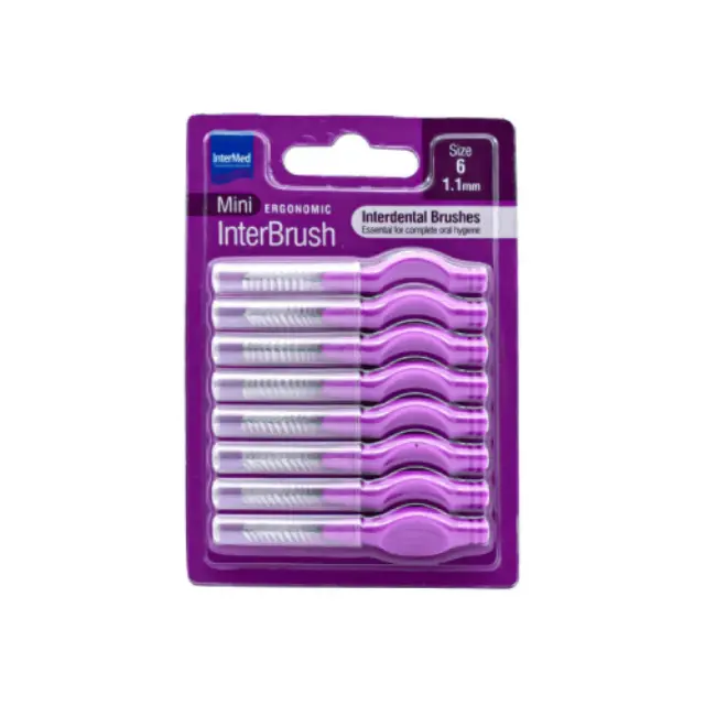 Intermed Mini Ergonomic Interbrush Μεσοδόντια Βουρτσάκια με Λαβή 1.1mm Μώβ Μέγεθος 6, 8 τμχ