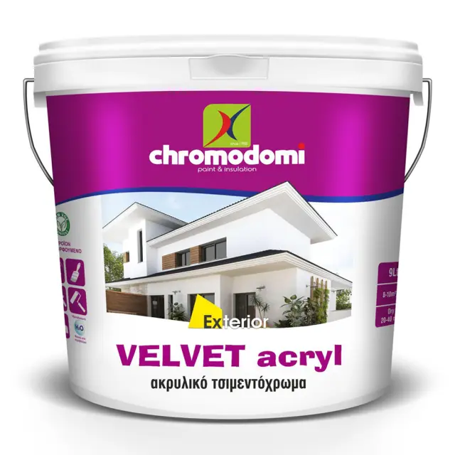 CHROMODOMI VELVET ACRYL - ΟΙΚΟΝΟΜΙΚΟ ΑΚΡΥΛΙΚΟ ΤΣΙΜΕΝΤΟΧΡΩΜΑ ΜΕΓΑΛΗΣ ΚΑΛΥΠΤΙΚΟΤΗΤΑΣ ΛΕΥΚΟ 3lt
