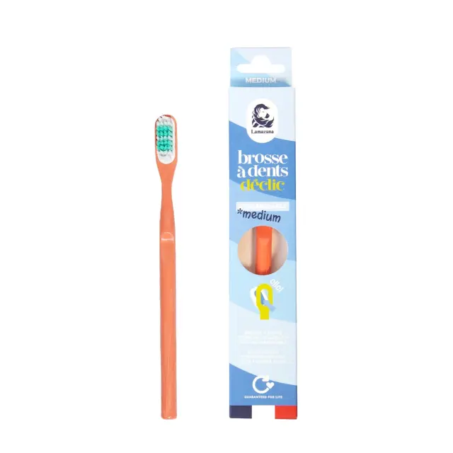 Lamazuna Déclic Medium Toothbrush - Oικολογική Οδοντόβουρτσα Με Ανταλλακτική Κεφαλή, Medium - Coral-Medium