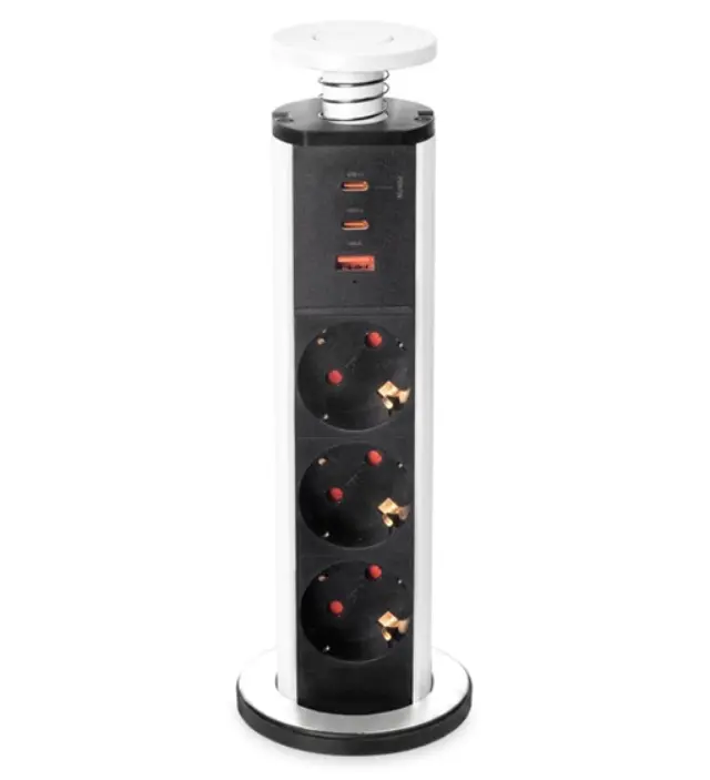 ΠΡΙΖΑ ΠΑΓΚΟΥ EMUCA ΠΤΥΣΣΟΜΕΝΗ 5021812 Φ-60ΜΜ 3 ΣΟΥΚΟ & 2 USB-Α & 1 USB-C ΛΕΥΚΗ