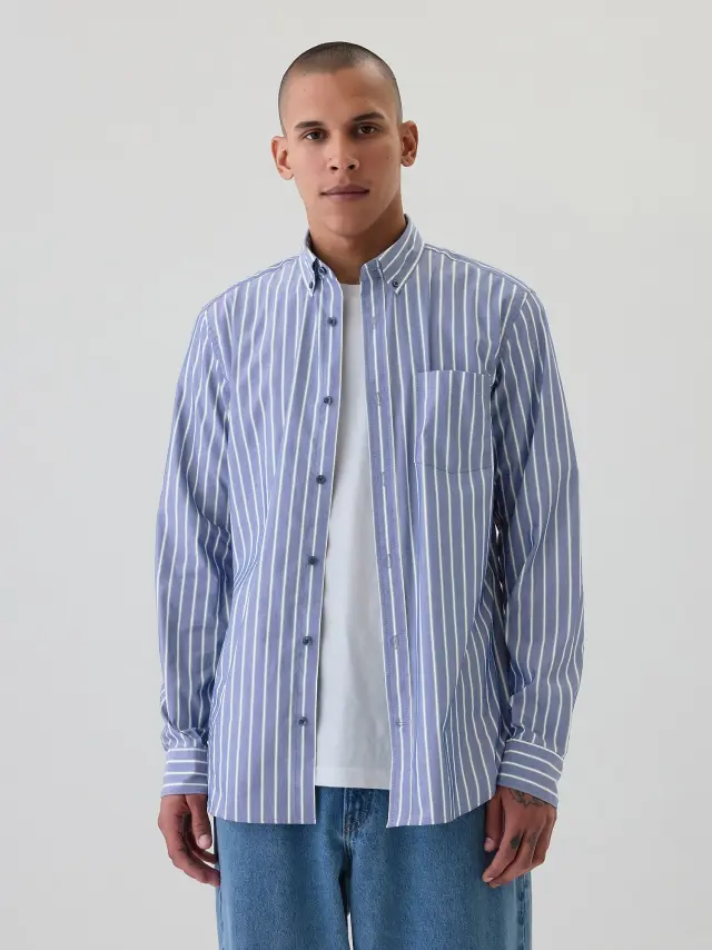 Μπλε Performance Πουκάμισο Ποπλίνα Blue striped