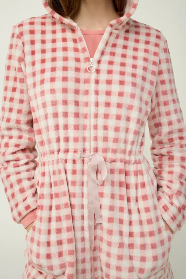 Γυναικεία Fleece Ρόμπα με Κουκούλα Vamp 23321 PINK TAN 2