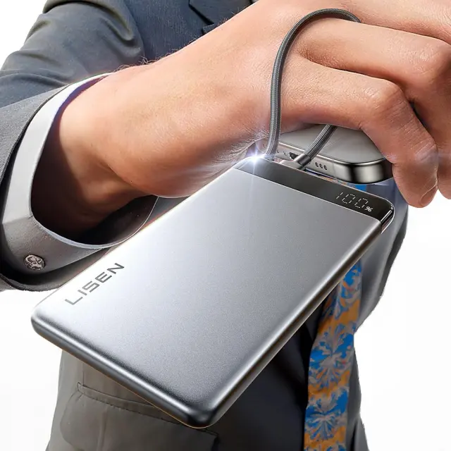Lisen® Ultra-Slim Powerbank με Built-In USB-C Καλώδιο 10000mAh 22.5W- Gray