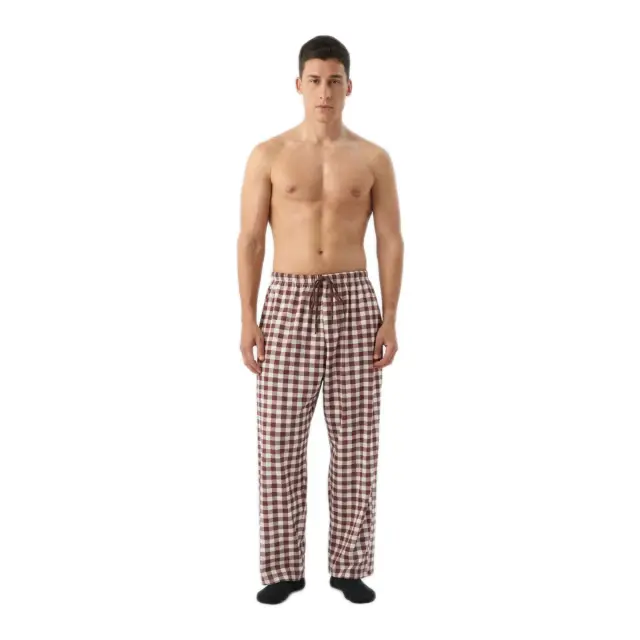 Minerva Ανδρικό Παντελόνι Πυτζάμας Oversized Εμπριμέ, Χρώμα Plaid Ecru-Brown 3