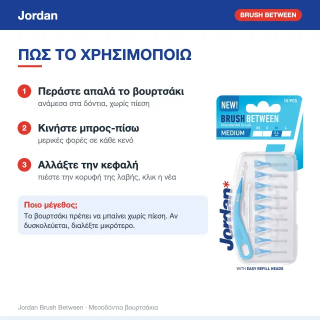 Jordan Brush Between Μεσοδόντια Βουρτσάκια με Επαναγεμιζόμενη Κεφαλή (Medium) 3