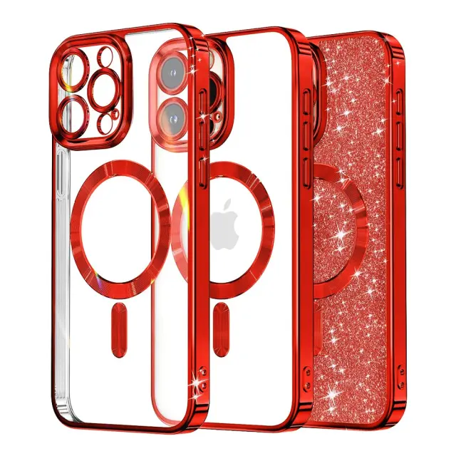 Techsuit® Luxury Glitter MagSafe Θήκη για iPhone 15 Pro Max -Red