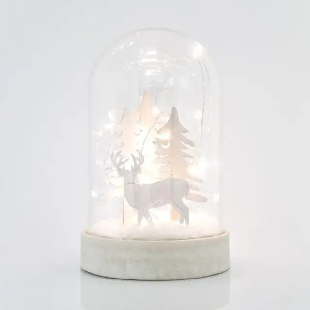 Eurolamp Γυάλινο Στολίδι με Λευκό Δάσος και Ελάφια 10 Led 10.5x16.5 cm 600-42275