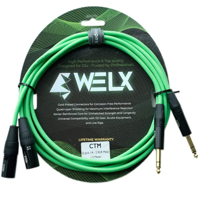 WELX Premium 2 X FEMALE XLR to 2 X MALE 6.5mm TRS JACK Cable – 3m (CTM)