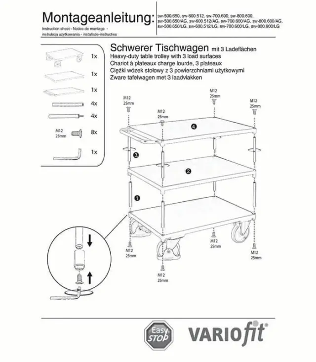 Variofit sw-700.600/AG Τρόλεϊ Βαρέως Τύπου 3 Επιπέδων για Φορτίο Βάρους ως 500kg 2