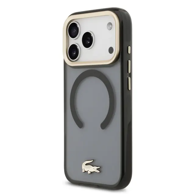 Lacoste PC/TPU Frosted Finish Gold Logo MagSafe Case for iPhone 17 Pro Black 2