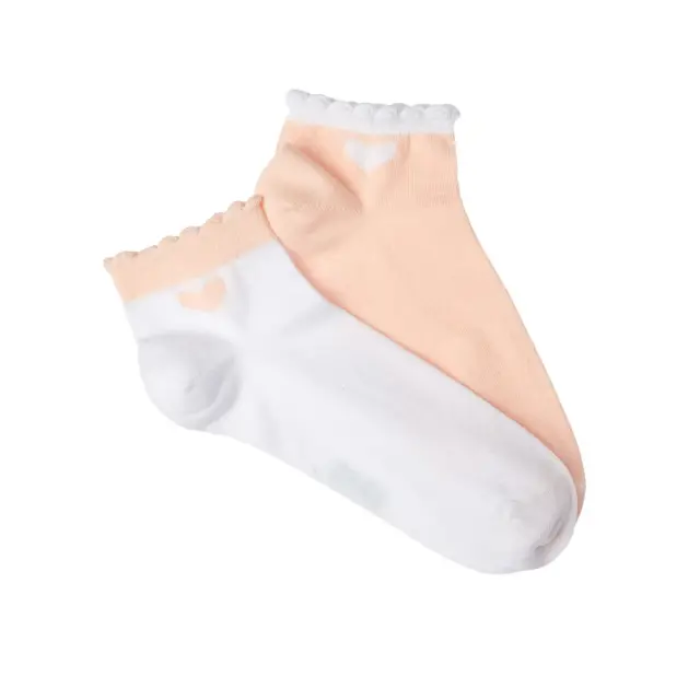 FMS Γυναικείες Κάλτσες Sneaker Heart - 2 Ζεύγη, Χρώμα Peach-White - ONESIZE