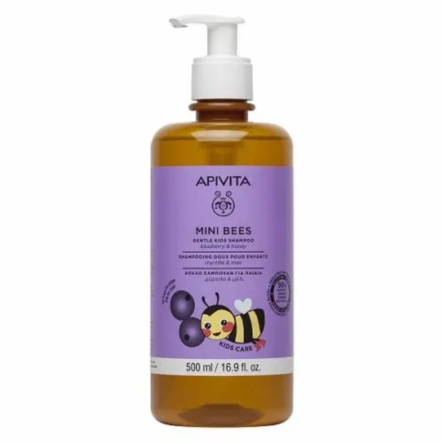 Apivita Mini Bees Gentle Kids Hair & Body Wash Blueberry & Honey Απαλό Σαμπουάν και Αφρόλουτρο για Παιδιά με Μύρτιλο και Μέλι, 500ml