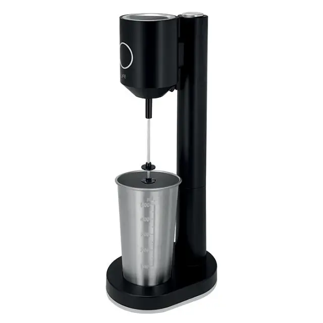 Φραπεδιέρα με inox ποτήρι και πλήκτρο push, 100W, σε μαύρο ματ χρώμα.