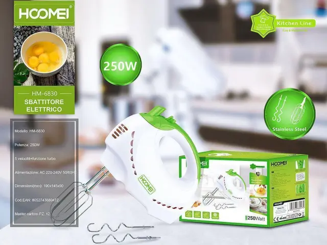 Μίξερ Χειρός 250W 5 Ταχυτήτων Hoomei HM-6830 Πράσινο 2