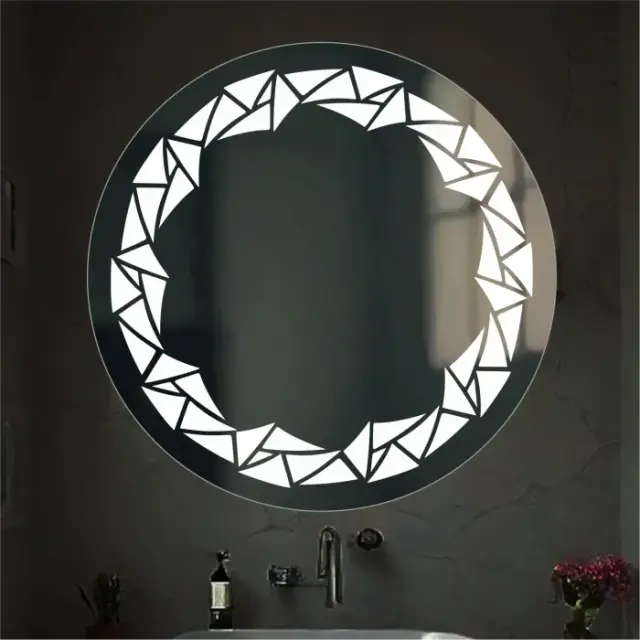 Stewehome Καθρέπτης Μπάνιου LED με Γεωμετρικό Σχέδιο Ø80cm