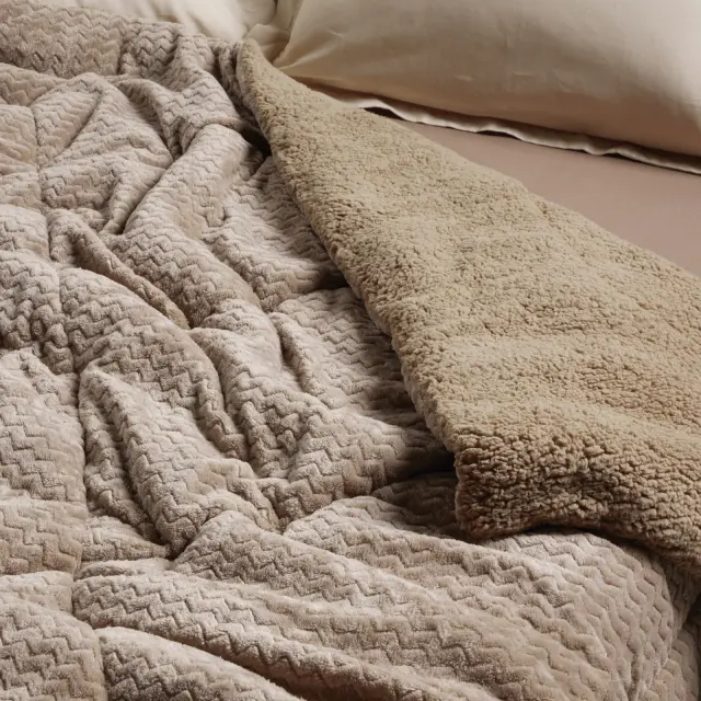 Κουβερτοπάπλωμα 160x220 Μονό 750gsm Fleece-Sherpa Das Home 1367 Taupe 100% Πολυέστερ 2