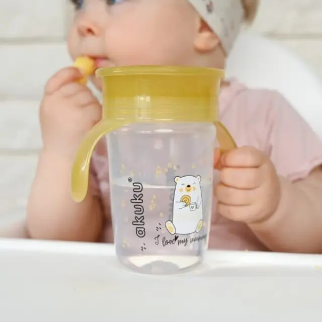 Akuku Εκπαιδευτικό Ποτηράκι 360° 240 ml με Χερούλια Black 3