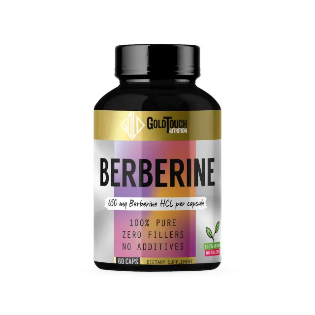 Berberine HCL (650mg/cap) No fillers -60caps-Gold Touch Nutrition